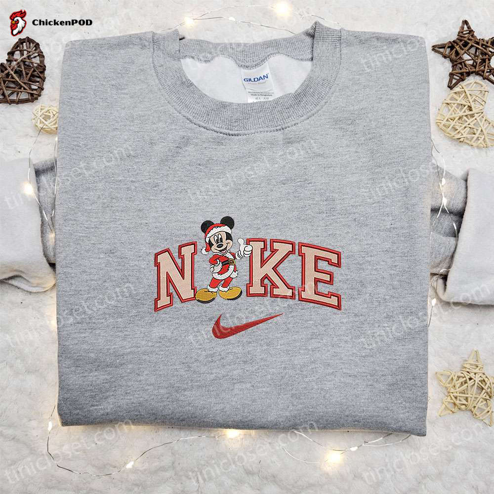 Mickey Mouse Santa x Nike Embroidered Shirt Disney Characters Hoodie & Christmas Sweatshirt: Festive Disney Apparel!