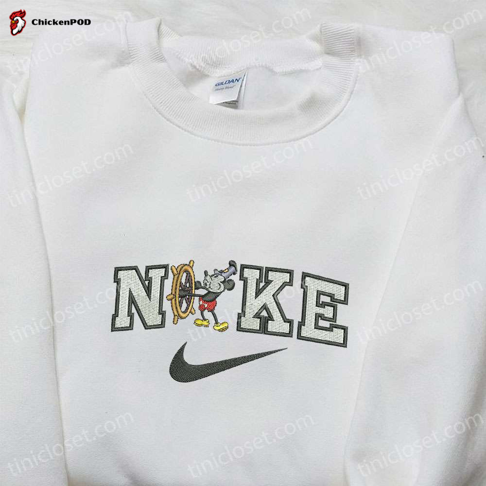 Mickey Mouse x Nike Swoosh Cartoon Hoodie Disney Characters & Nike Inspired Embroidered Shirt