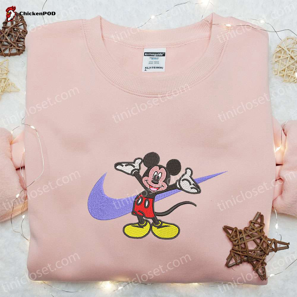 Mickey Mouse x Nike Swoosh Cartoon Hoodie Disney Characters & Nike Inspired Embroidered Shirt