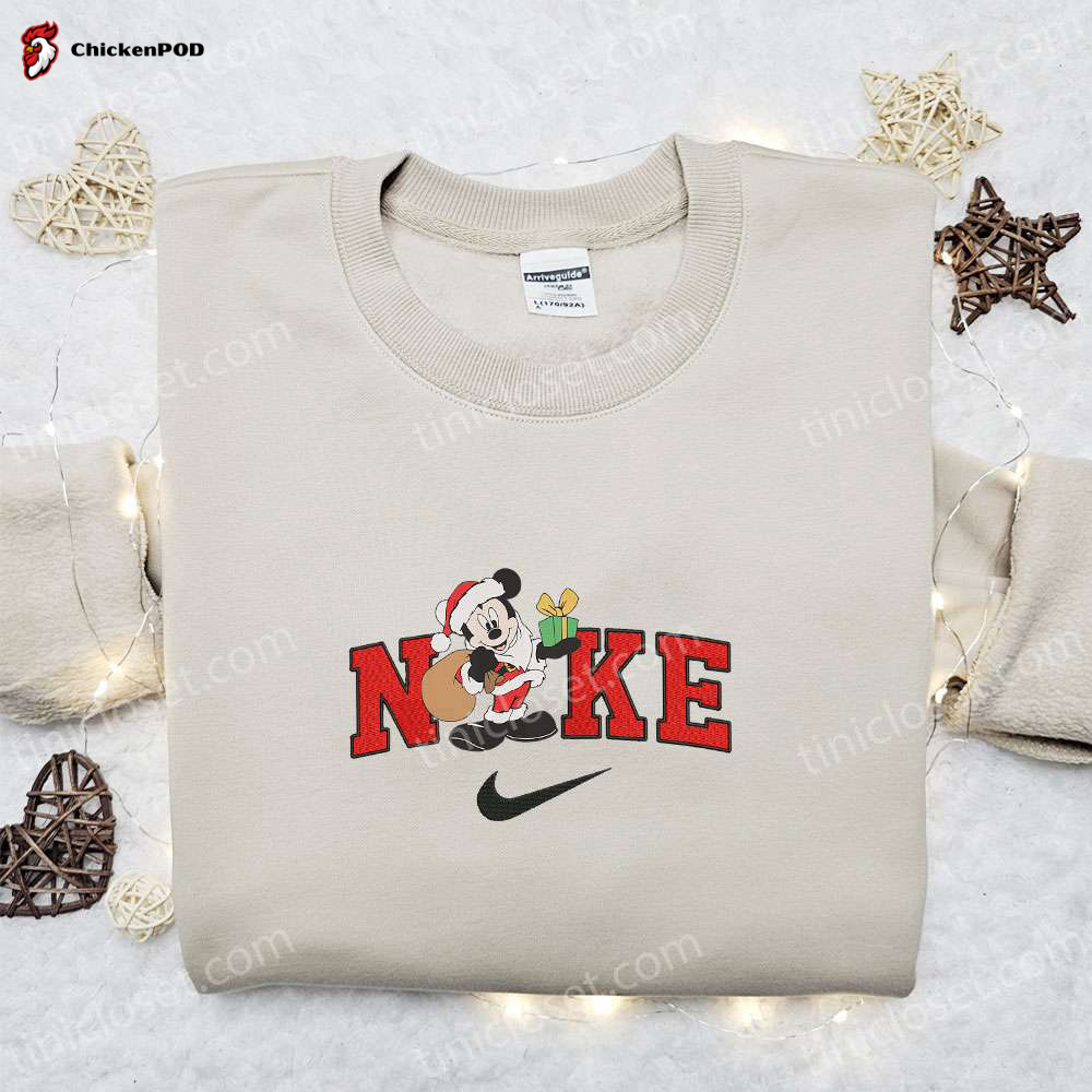 Disney Mickey Santa Claus x Nike Christmas Sweatshirt Merry Christmas Embroidered Shirt Best Gift Ideas