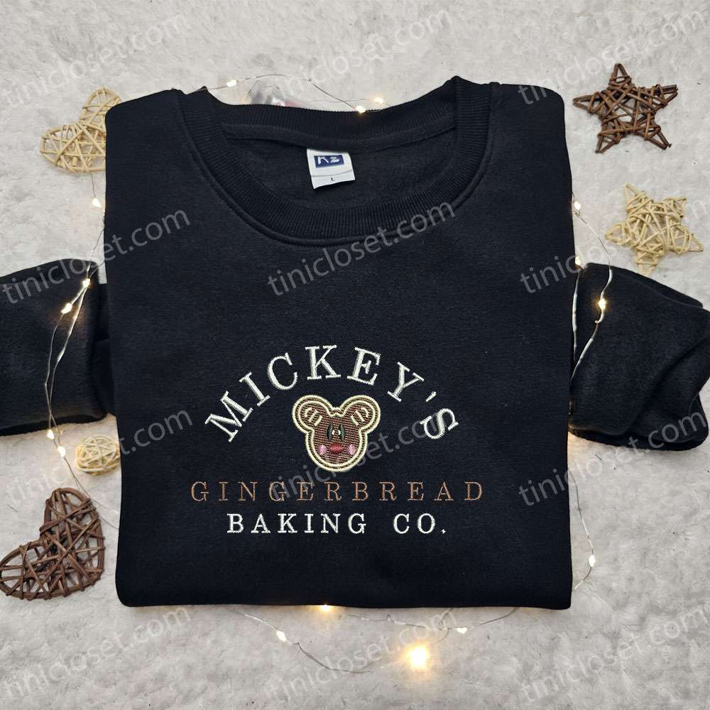 Disney Characters Embroidered Hoodie & Mickey’s Gingerbread Baking Co Shirt – Perfect Christmas Gifts for Family