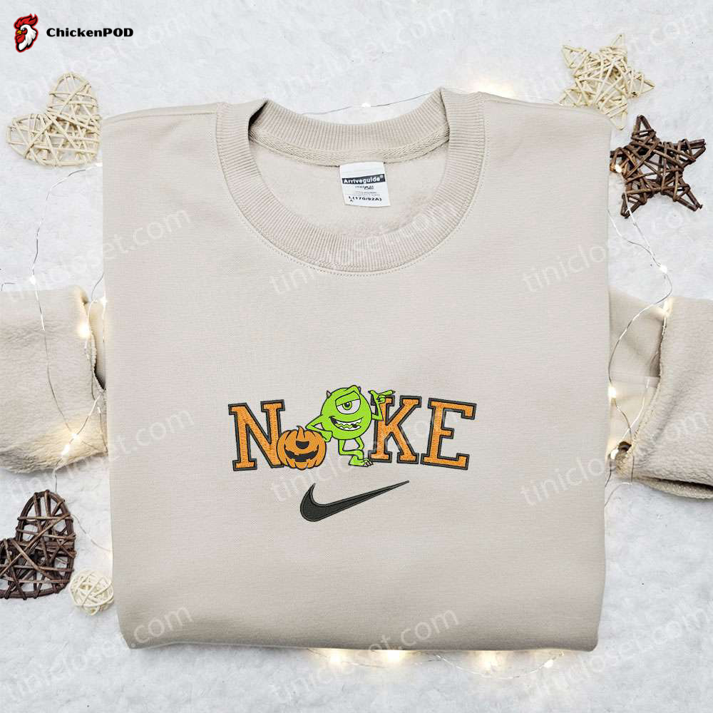 Spooky Mike Wazowski Pumpkin x Nike Embroidered Sweatshirt – Perfect Halloween Gift