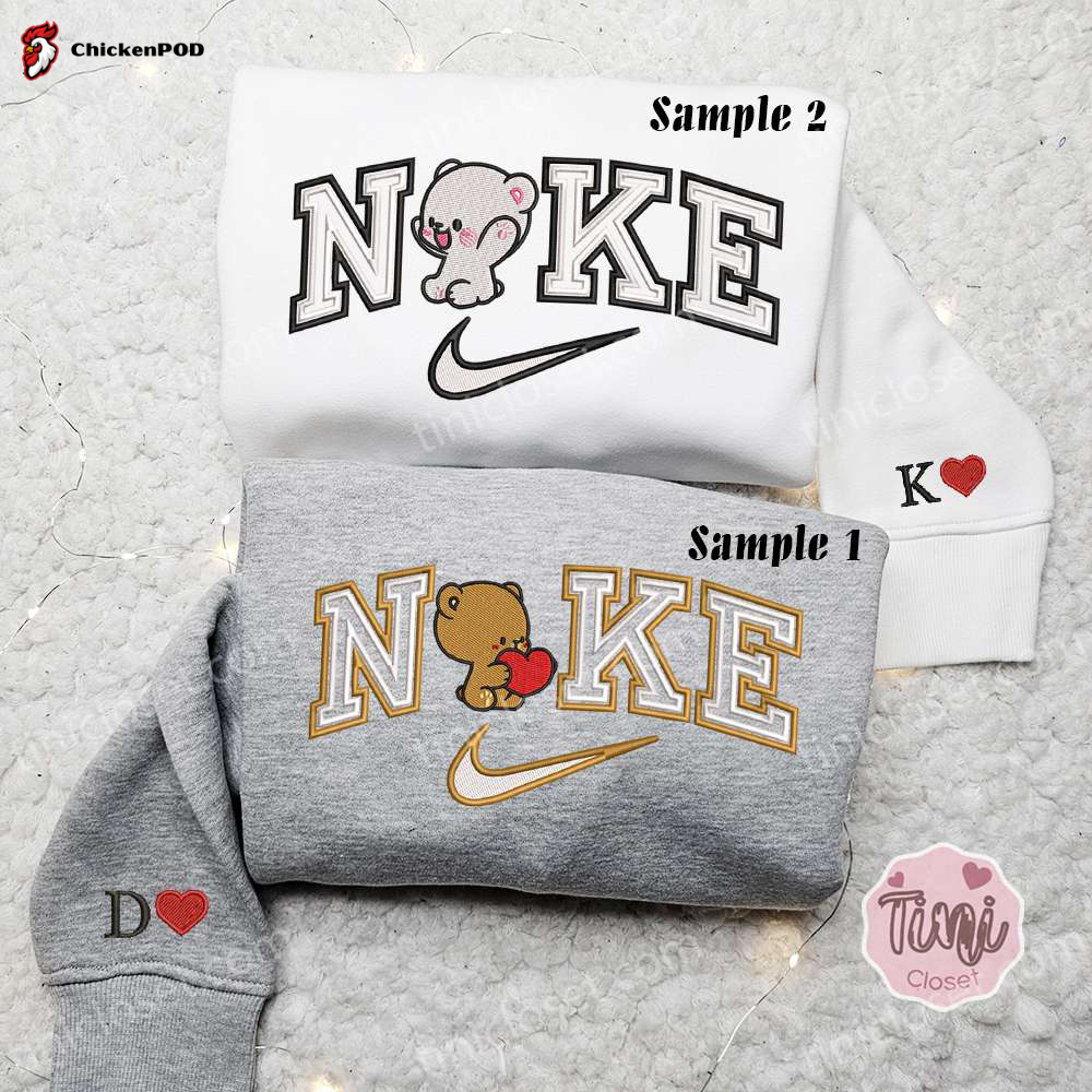 Nike Milk And Mocha Bears Couple Shirt Hoodie Sweatshirt: Valentine s Day Embroidered Delights