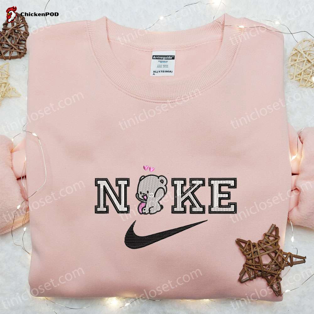 Milk Bear x Nike Swoosh Embroidered Shirt Cartoon Hoodie & Inspired Sweatshirt: Cute Trendy Apparel