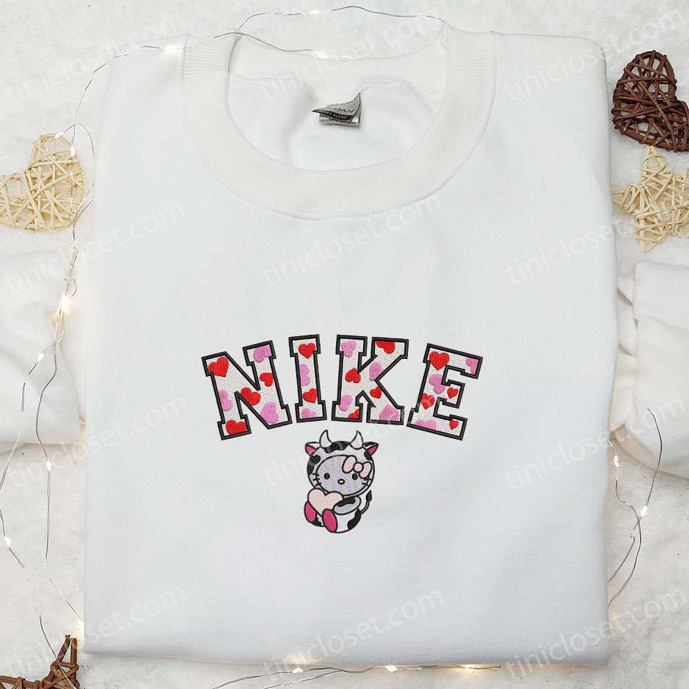 Milk Cow Hello Kitty Embroidered Shirt: Adorable and Trendy Hello Kitty Shirt with Delightful Milk Cow Design