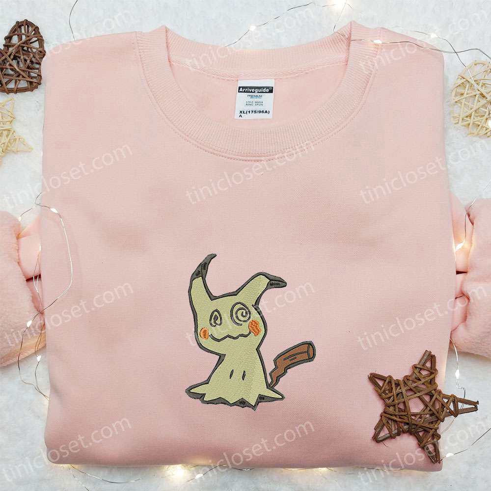 Anime Inspired Mimikyu Pokemon Embroidered Shirt Sweatshirt & Hoodie – Perfect for Pokemon Fans!