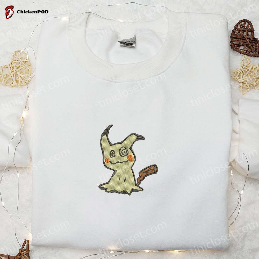 Anime Inspired Mimikyu Pokemon Embroidered Shirt Sweatshirt & Hoodie – Perfect for Pokemon Fans!