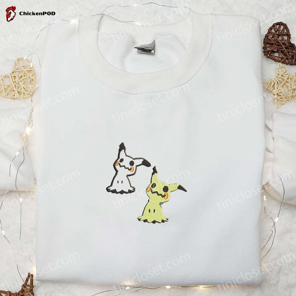 Mimikyu Pokemon Embroidered Sweatshirt Hoodie & T-Shirt: Anime-Inspired Apparel with Pokemon Embroidery