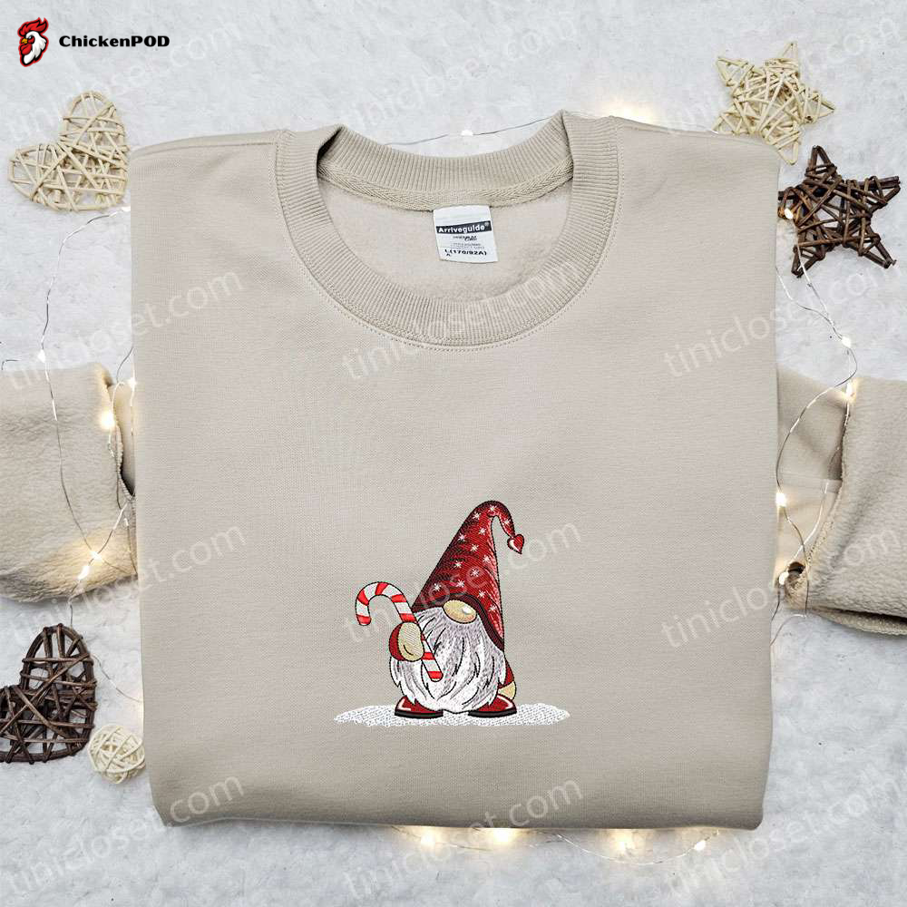 Mini Gnome Candy Cane Embroidered Shirt – Perfect Christmas Gift for Family