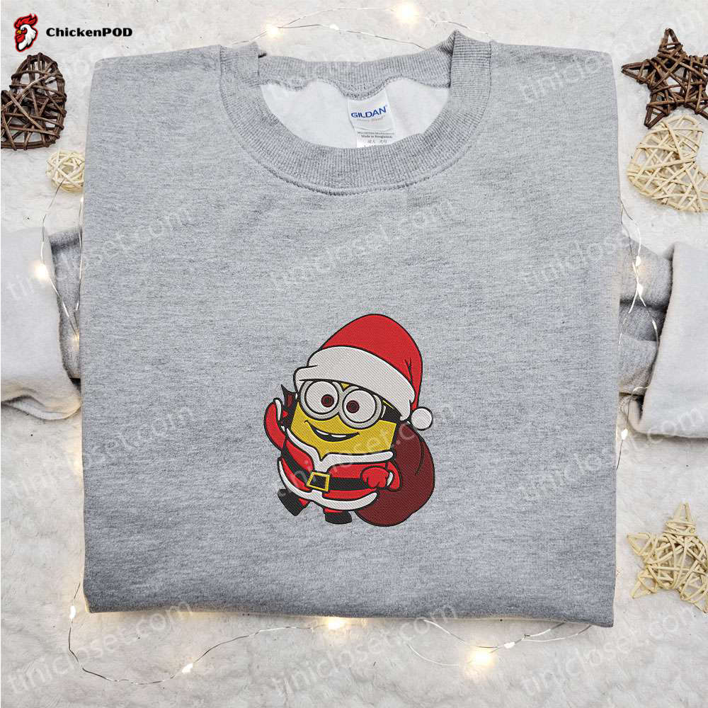 Minion Santa Claus Embroidered Shirt & Cartoon Hoodie for Christmas