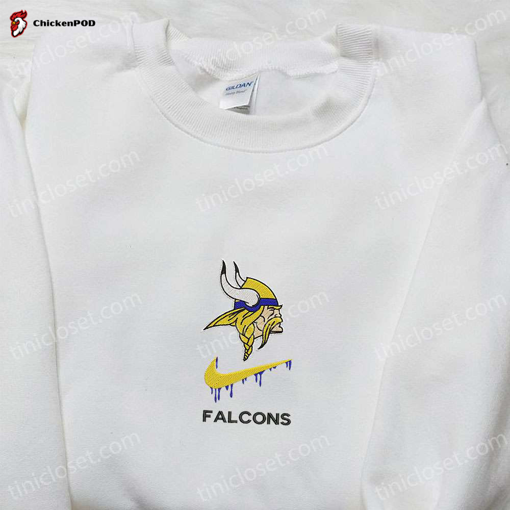 Minnesota Vikings Falcon x Nike Swoosh Embroidered Shirt: NFL Sports Shirt & Nike Inspired Hoodie