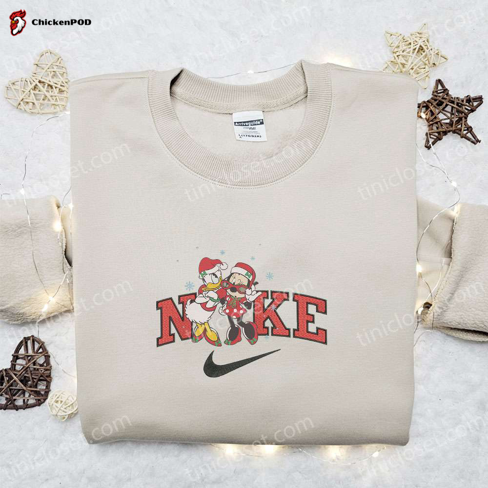 Minnie & Mickey x Nike Embroidered Sweatshirt: Disney Characters Laurel Wreath Christmas Shirt Perfect Gift