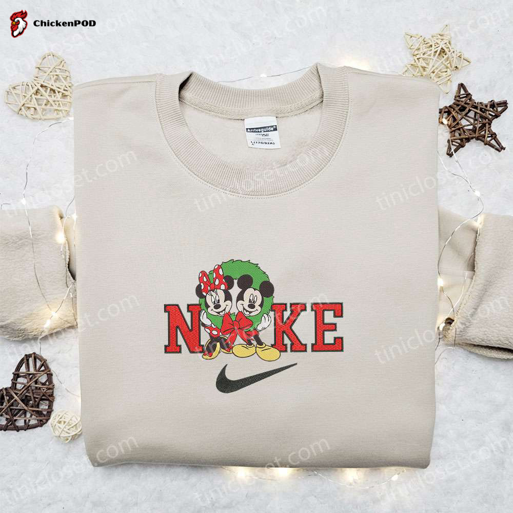 Minnie & Daisy Xmas Hat x Nike Embroidered Sweatshirt: Disney Characters Merry Christmas Shirt Best Gift Ideas