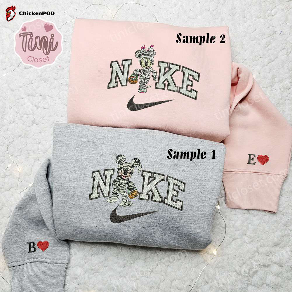 Minnie & Mickey Spooky Mummy x Nike Couple: Disney Characters Hoodie Sweatshirt – Halloween Embroidered Shirts