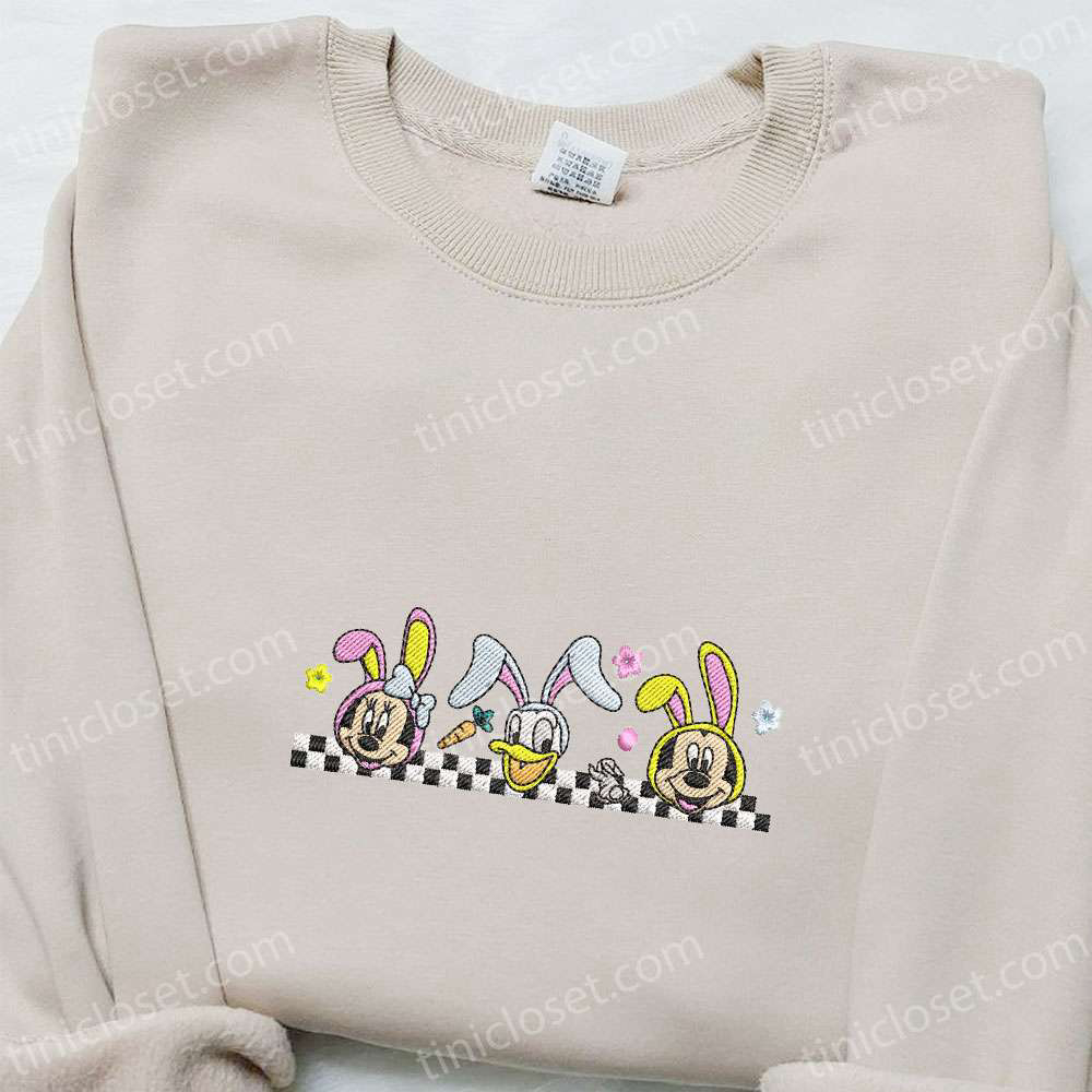 Minnie Donald and Mickey Easter Embroidered Shirt & Hoodie – Disney Characters Unique Thanksgiving Day Gift Ideas!