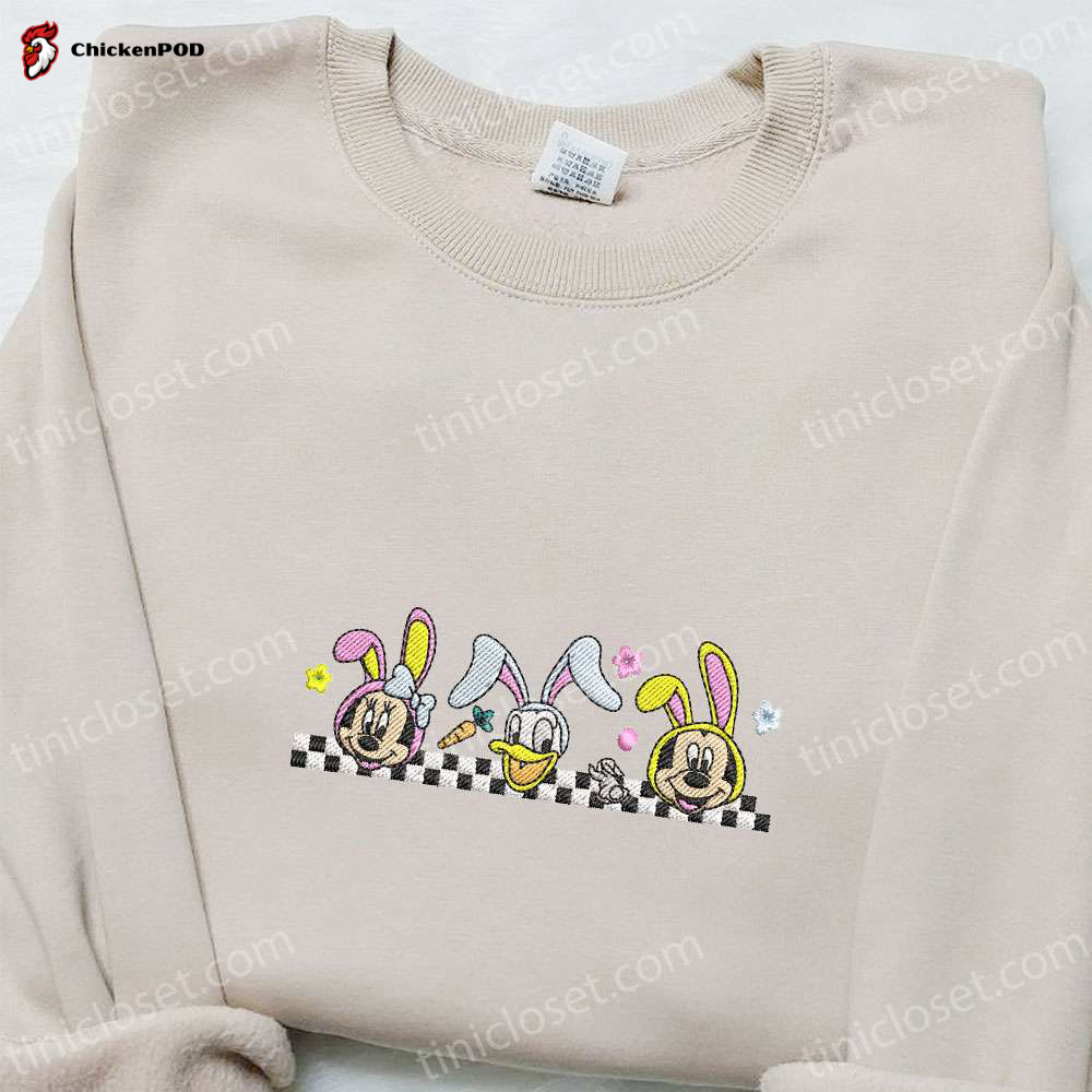 Minnie Donald and Mickey Easter Embroidered Shirt & Hoodie – Disney Characters Unique Thanksgiving Day Gift Ideas!