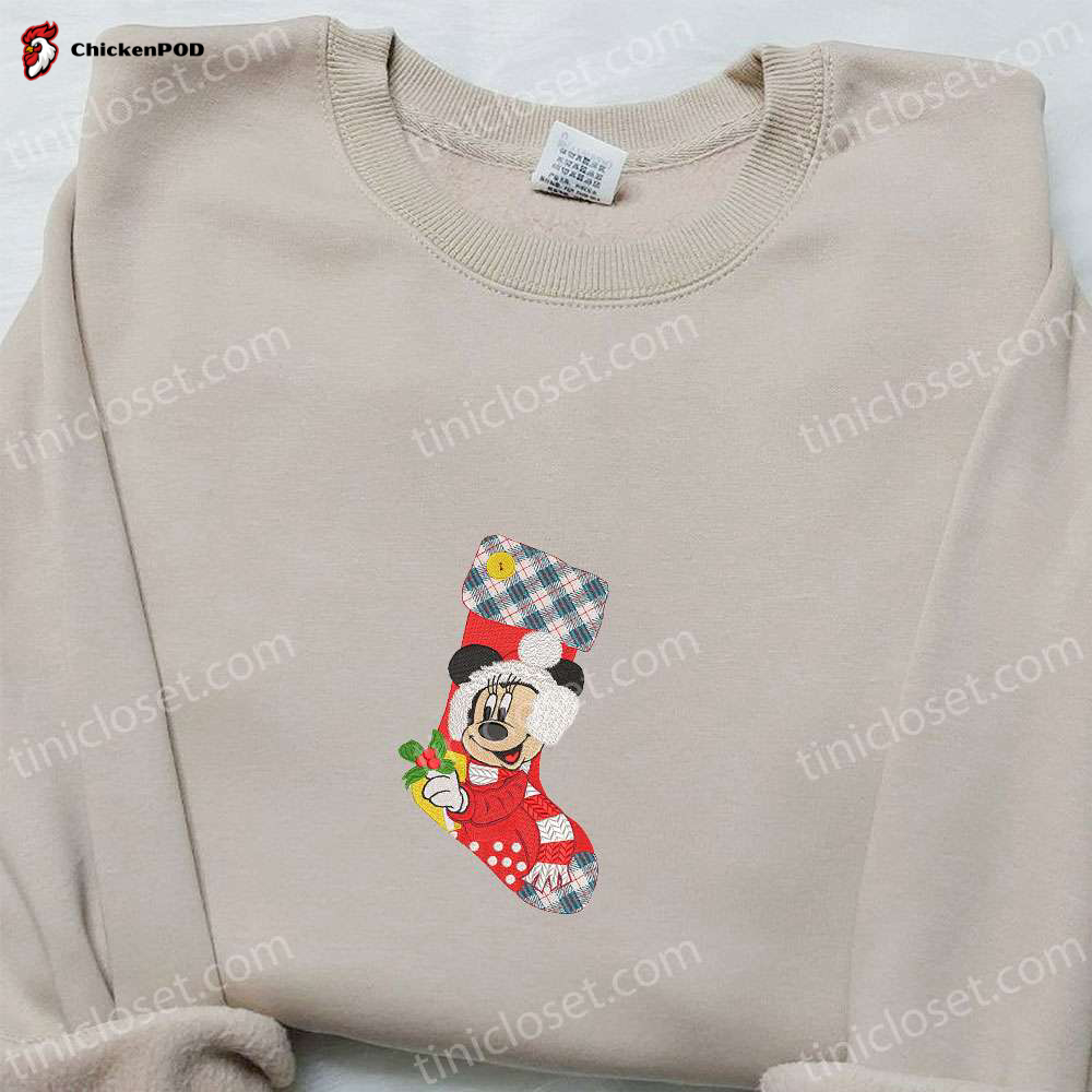 Minnie Mouse Christmas Sock Embroidered Shirt & Disney Characters Hoodie – Best Family Christmas Gifts