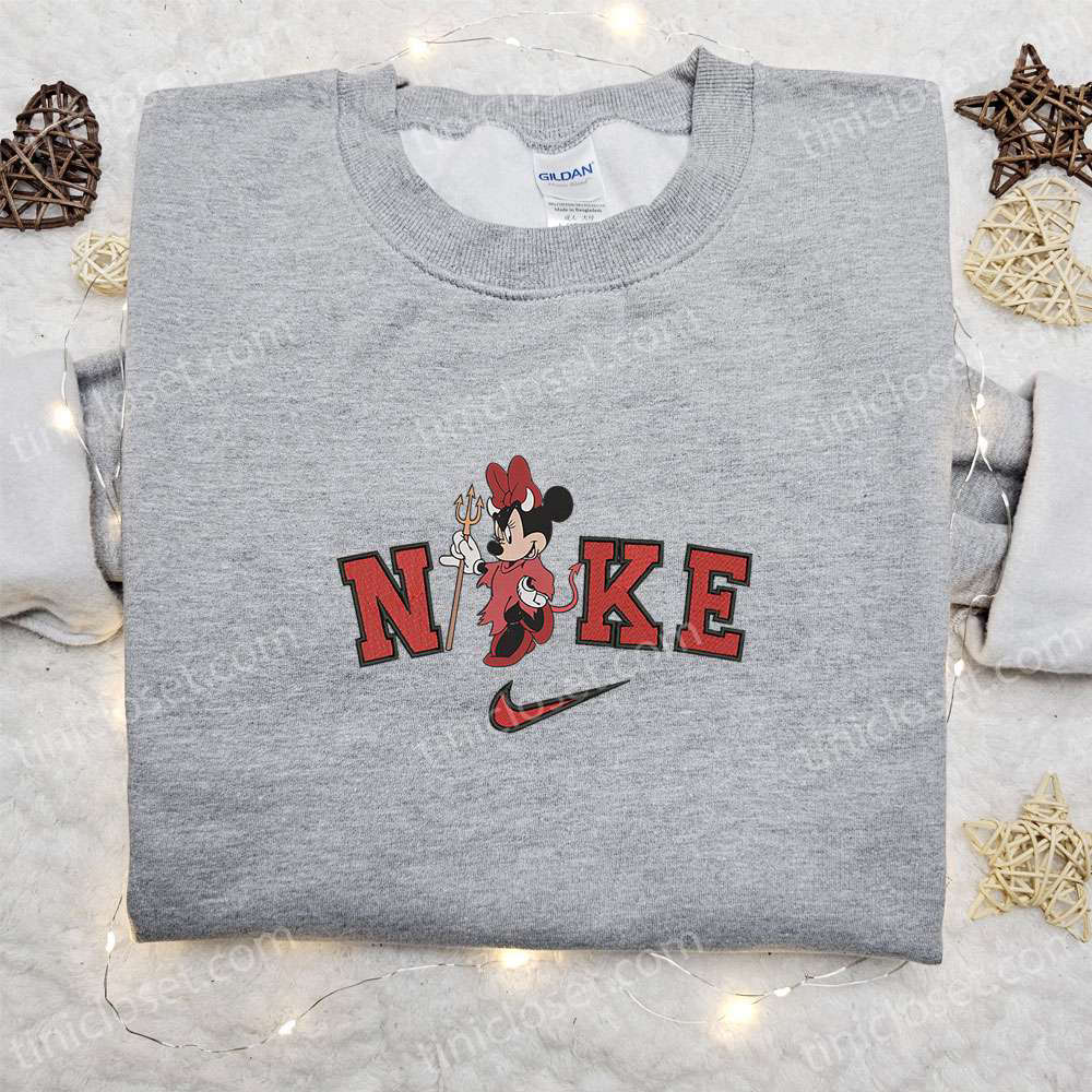 Minnie Mouse Devil Halloween x Nike Embroidered Sweatshirt – Spooky Halloween Shirt Perfect Halloween Gift Idea