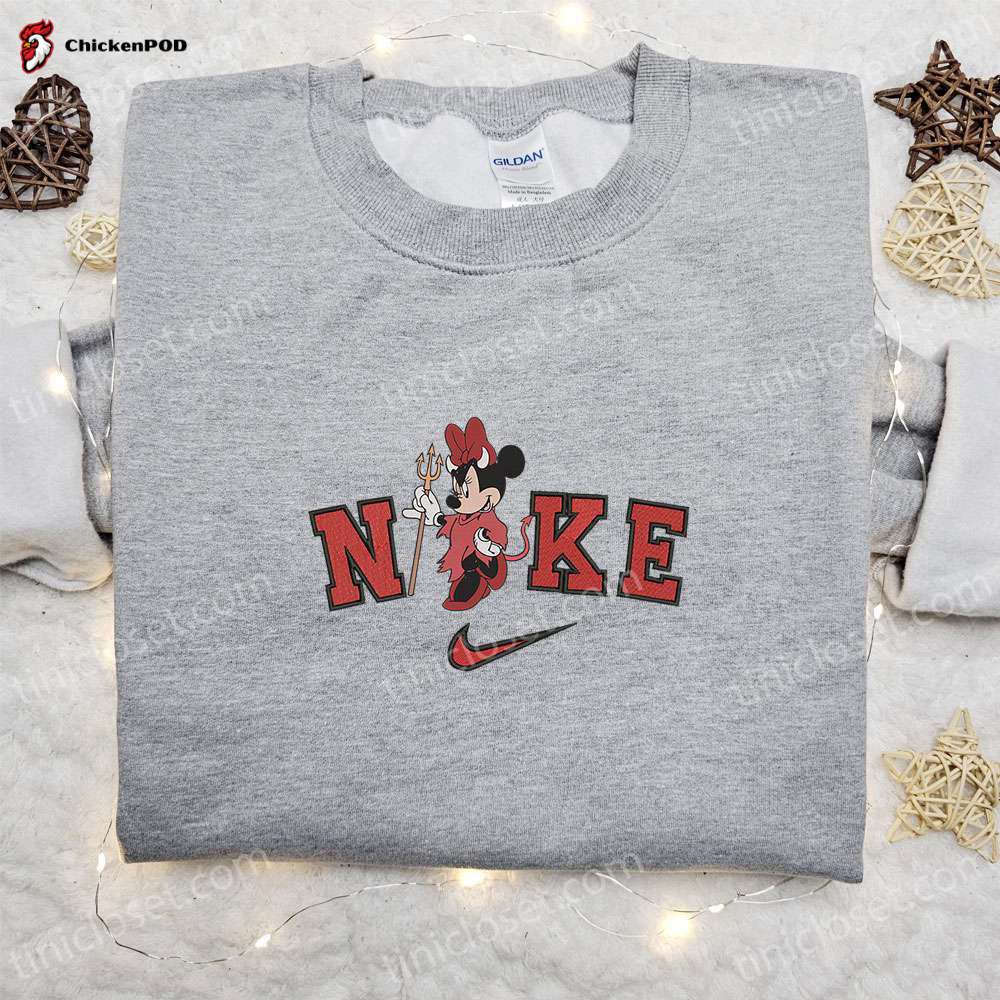 Minnie Mouse Devil Halloween x Nike Embroidered Sweatshirt – Spooky Halloween Shirt Perfect Halloween Gift Idea