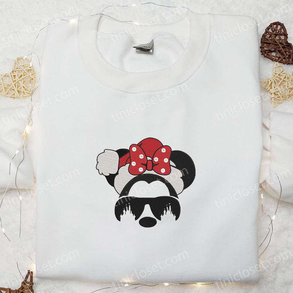 Christmas Embroidered Shirts & Hoodies: Minnie Mouse Santa Hat & Disney Characters Festive Apparel