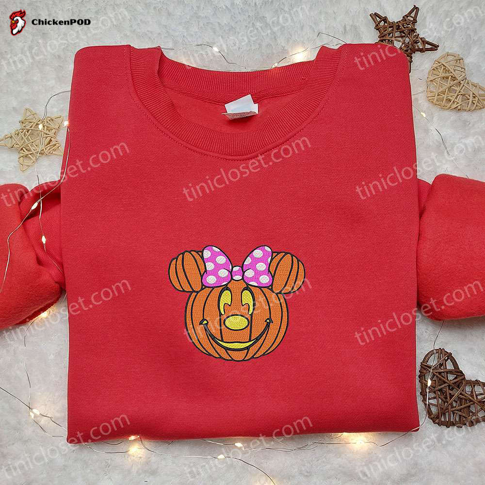 Minnie Pumpkin Embroidered Sweatshirt: Disney Cartoon Hoodie for Halloween