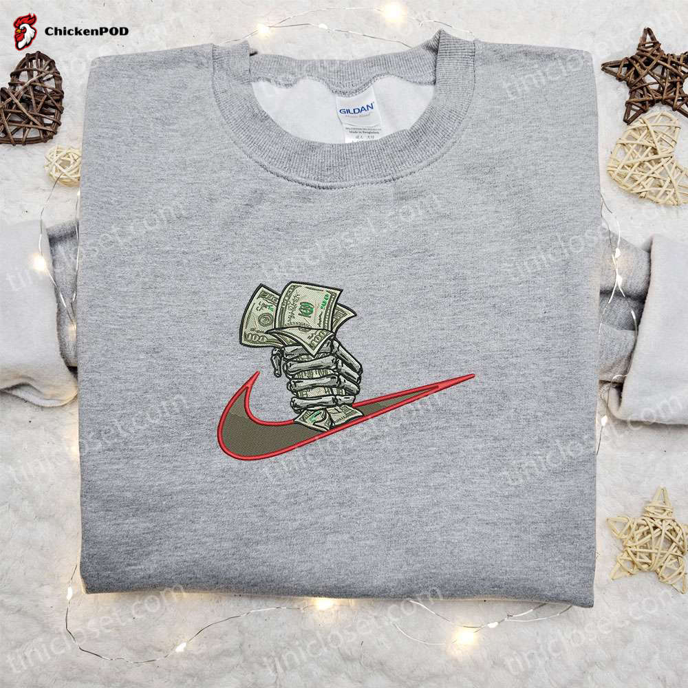 Money Hand x Swoosh Embroidered Sweatshirt – Nike Inspired Shirt Perfect Family Gift Idea