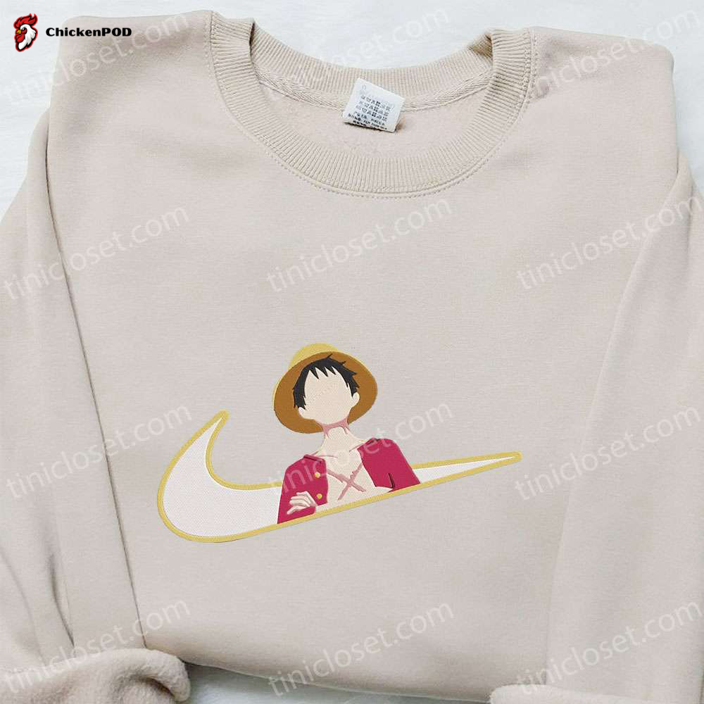 Monkey D Luffy Anime x Swoosh Embroidered Sweatshirt – Cool Nike Inspired Shirt Anime Clothing