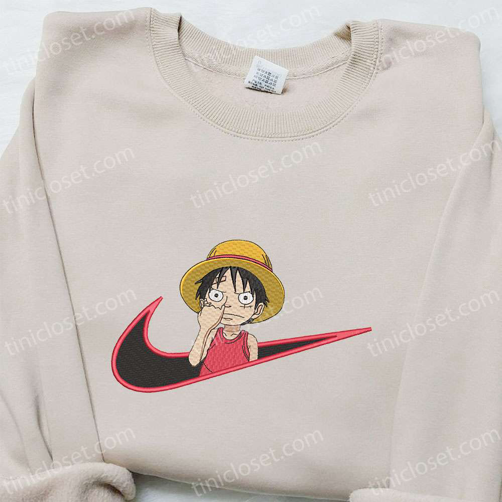 Monkey D Luffy Kid x Nike Swoosh Anime Embroidered Shirt One Piece & Nike Inspired Design