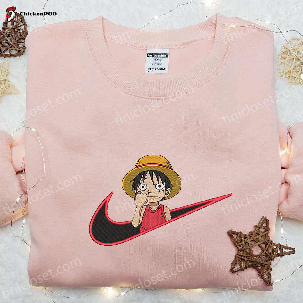 Monkey D Luffy Kid x Nike Swoosh Anime Embroidered Shirt One Piece & Nike Inspired Design