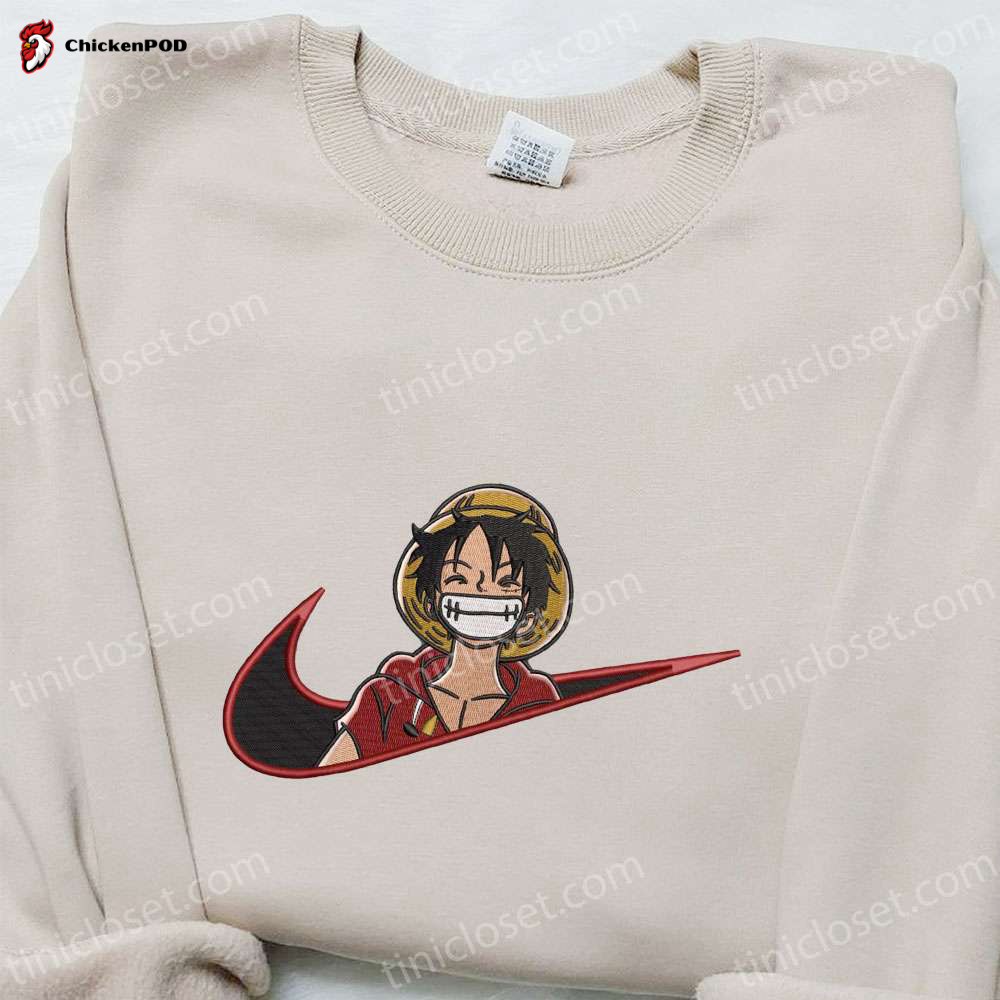 Monkey D Luffy Anime x Swoosh Embroidered Sweatshirt – Cool One Piece Shirt Anime Clothing