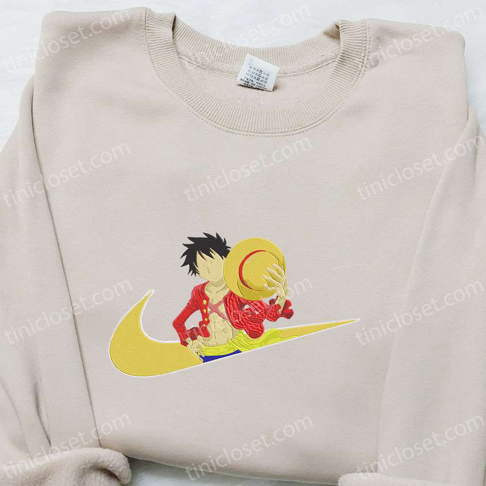 Monkey D Luffy x Swoosh Anime Sweatshirt: Nike Inspired Hoodie – Best Birthday Gifts for Family