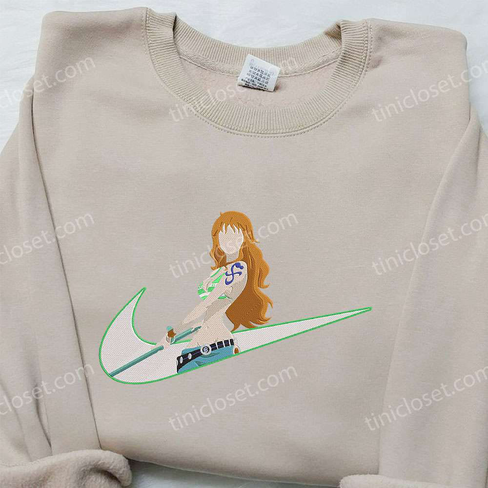 Nami x Nike Swoosh Anime Embroidered Hoodie & One Piece Shirt Nike Inspired Embroidery