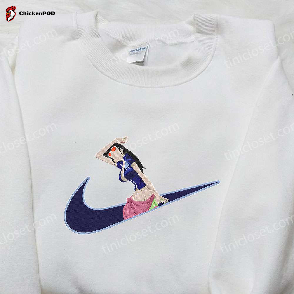 Nico Robin x Nike Swoosh Anime Hoodie: One Piece Embroidered Shirt with Nike Inspired Design