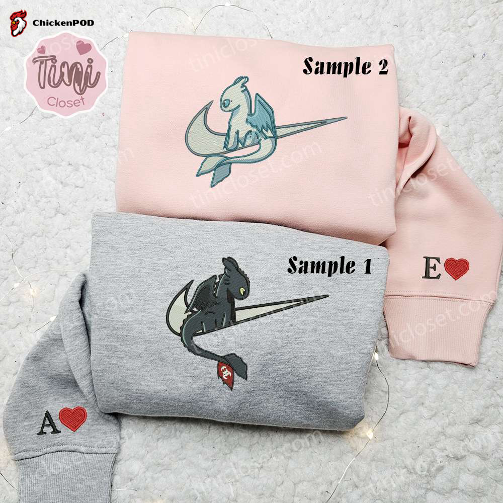 Night Fury and Light Fury x Nike Swoosh Couple Shirt: How to Train Your Dragon Cartoon Hoodie Valentine s Day Sweatshirt