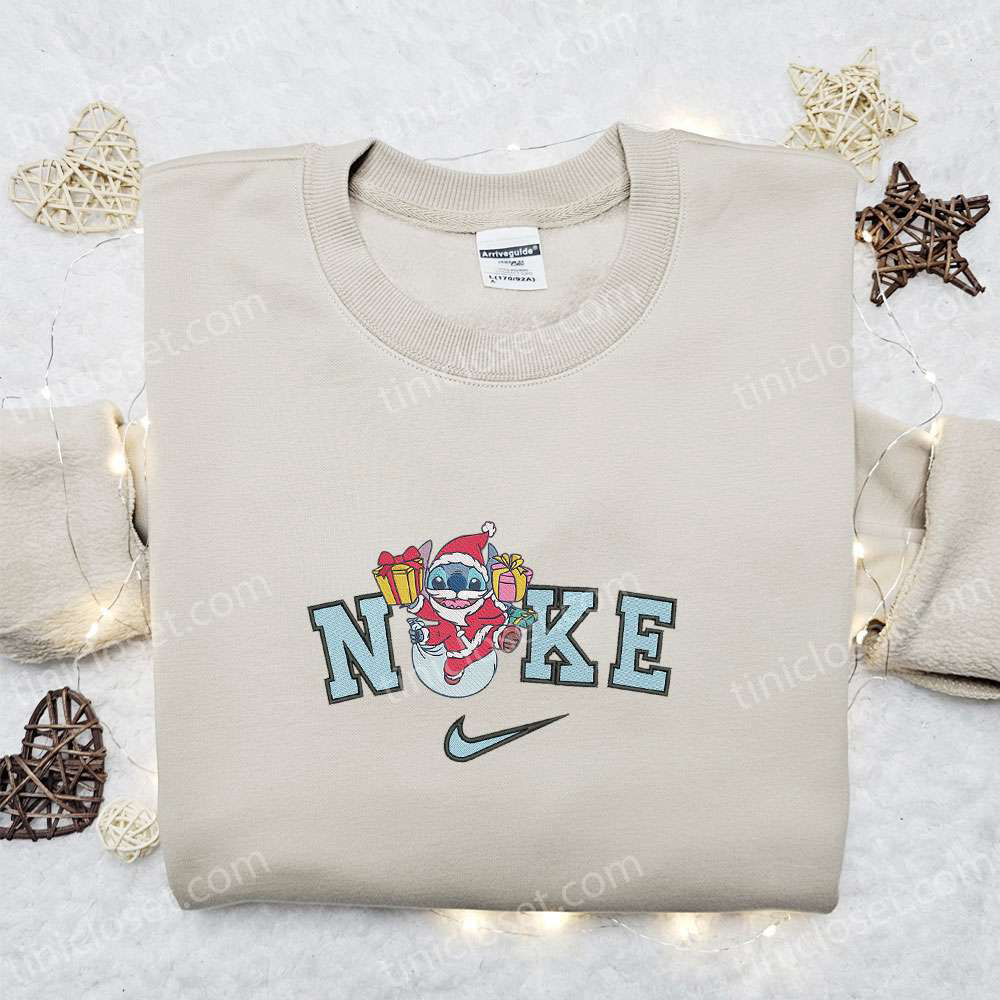 Nike Christmas x Stitch Santa Embroidered Sweatshirt: Disney Characters Shirt Best Gift Ideas