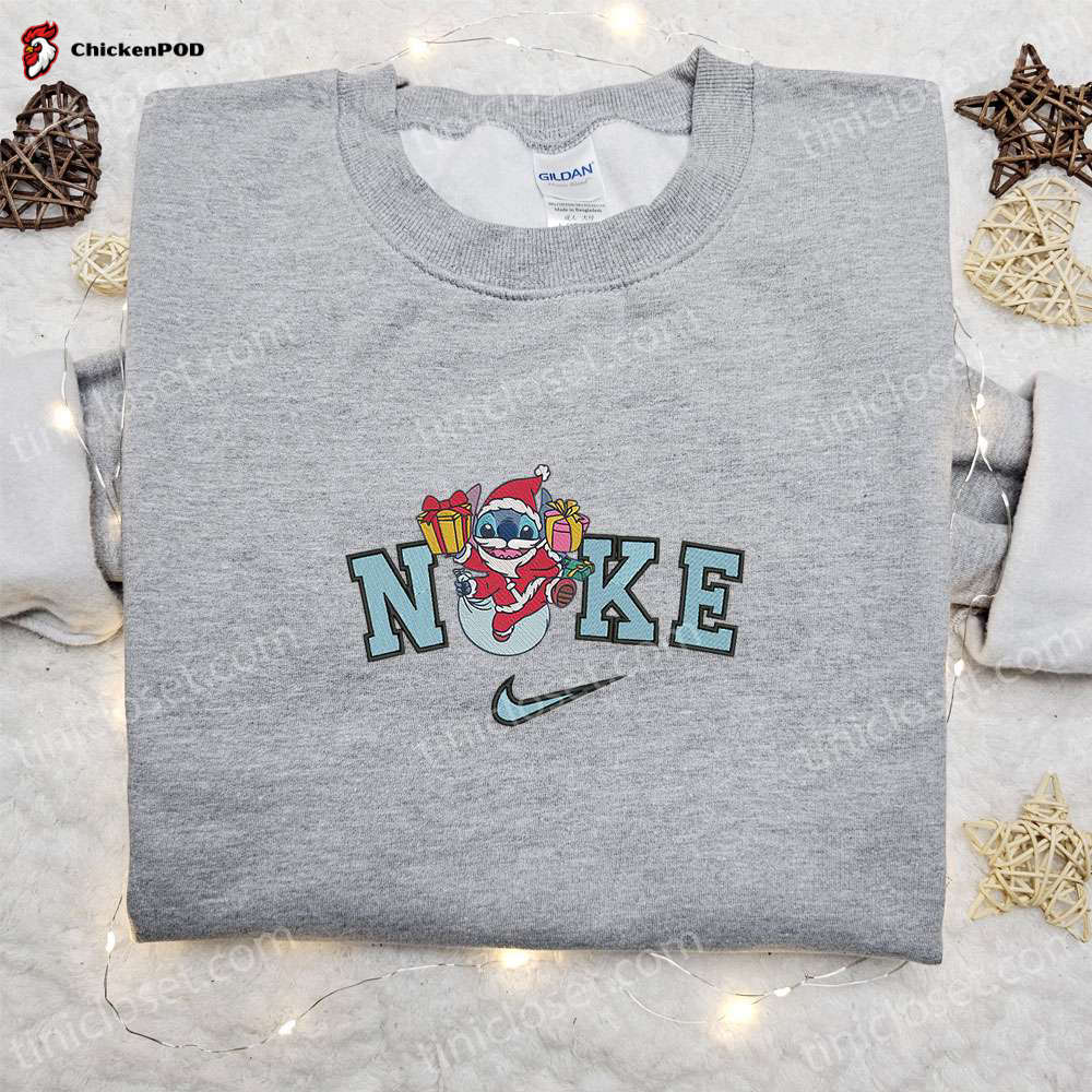 Nike Christmas x Stitch Santa Embroidered Sweatshirt: Disney Characters Shirt Best Gift Ideas