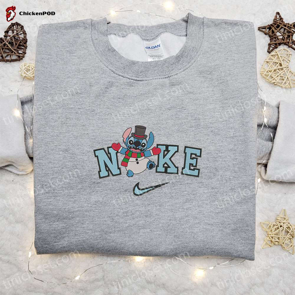 Nike Christmas x Stitch Snowman Sweatshirt Disney Characters Embroidered Shirt Best Christmas Gift Ideas