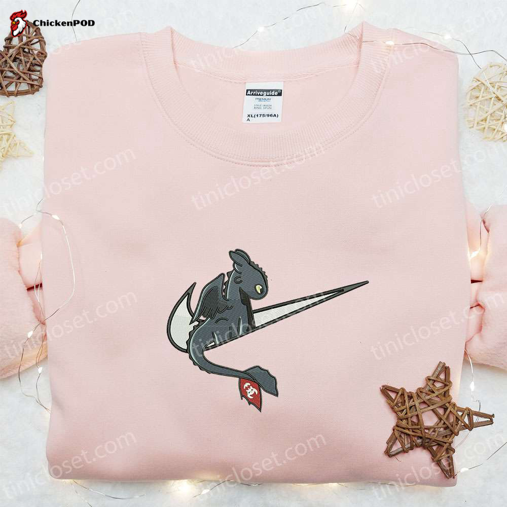 Nike Swoosh x Light Fury Embroidered Shirt & How To Train Your Dragon Cartoon Hoodie – Unique Nike Inspired Embroidered T-Shirt