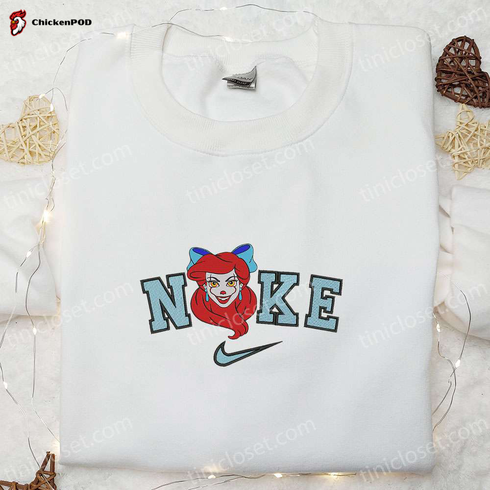 Nike x Ariel Pennywise Halloween Shirt: Disney Cartoon Inspired Embroidered Tee