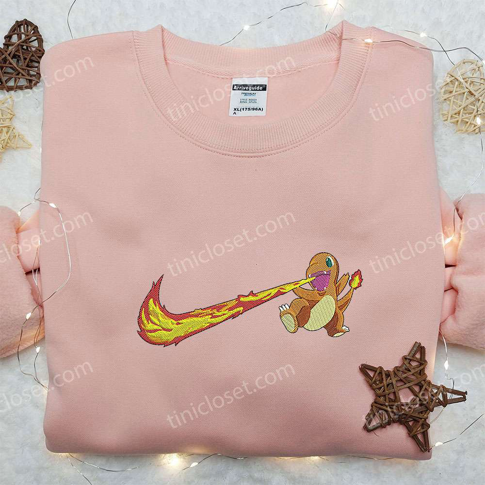 Custom Nike x Charmander Embroidered Shirt – Pokemon Collaboration: Stylish & Unique!