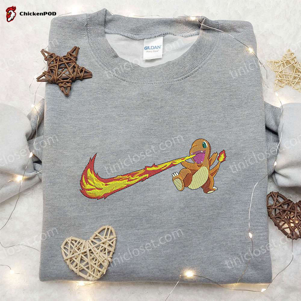 Custom Nike x Charmander Embroidered Shirt – Pokemon Collaboration: Stylish & Unique!