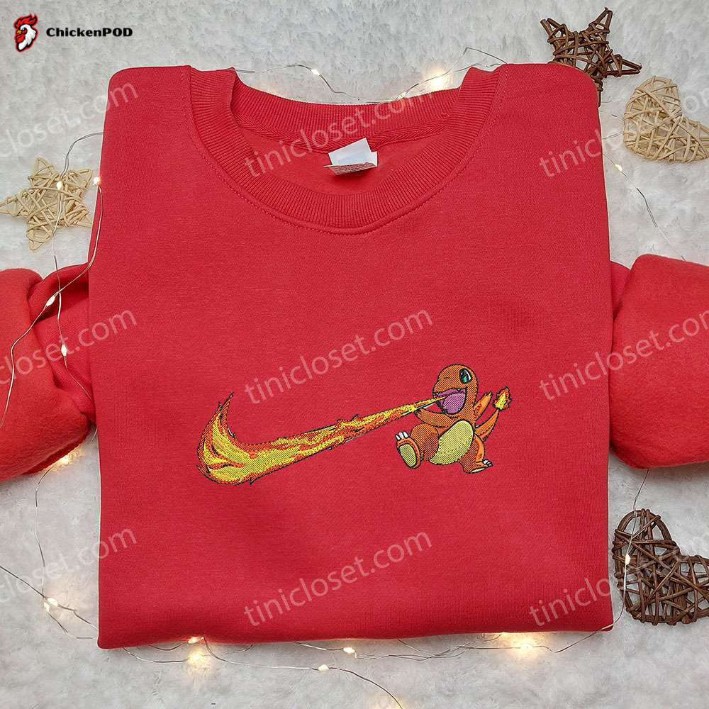 Charmander Pokemon Embroidered Shirt – Exclusive Nike Collaboration Custom Swoosh Design