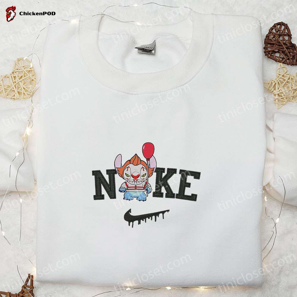 Nike x Chibi Pennywise Stitch Balloon Embroidered Shirt & Disney Halloween Hoodie: Perfect Gifts for Halloween Lovers!