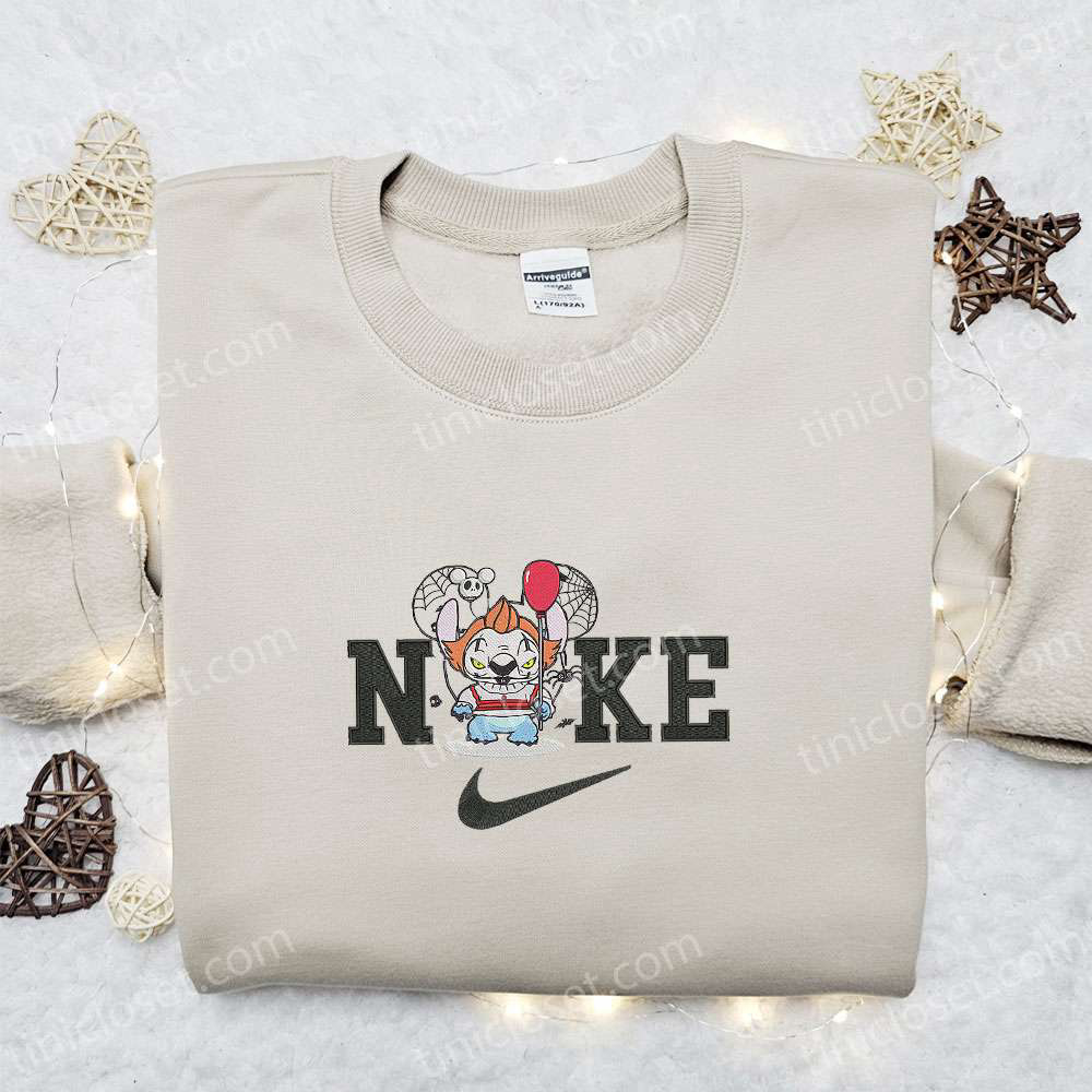 Nike x Chibi Pennywise Stitch Embroidered Shirt & Disney Halloween Hoodie – Perfect Gifts for Halloween Lovers