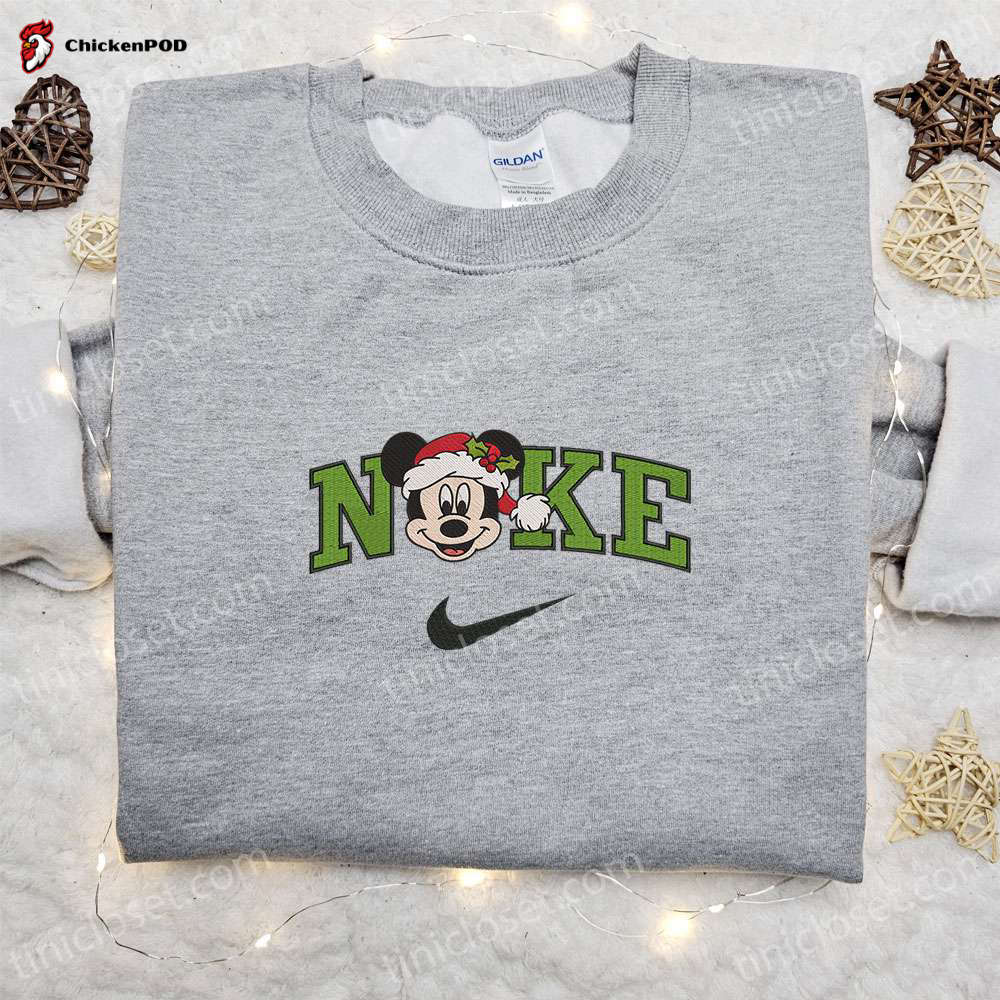 Nike x Christmas Mickey Santa Hat Sweatshirt: Disney Characters Movie Embroidered Shirt Best Christmas Day Gift