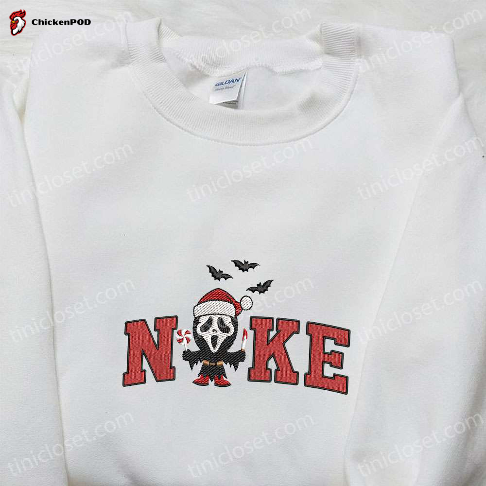 Nike x Christmas Scream Ghost Face Embroidered Shirt: Perfect Nike Inspired Gift for Family