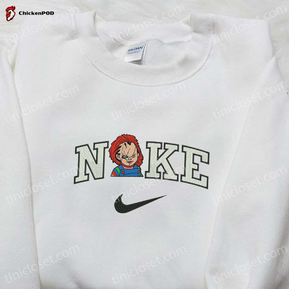 Nike x Chucky Halloween Embroidered Sweatshirt: Horror Movie Characters Hoodie – Best Family Halloween Gift