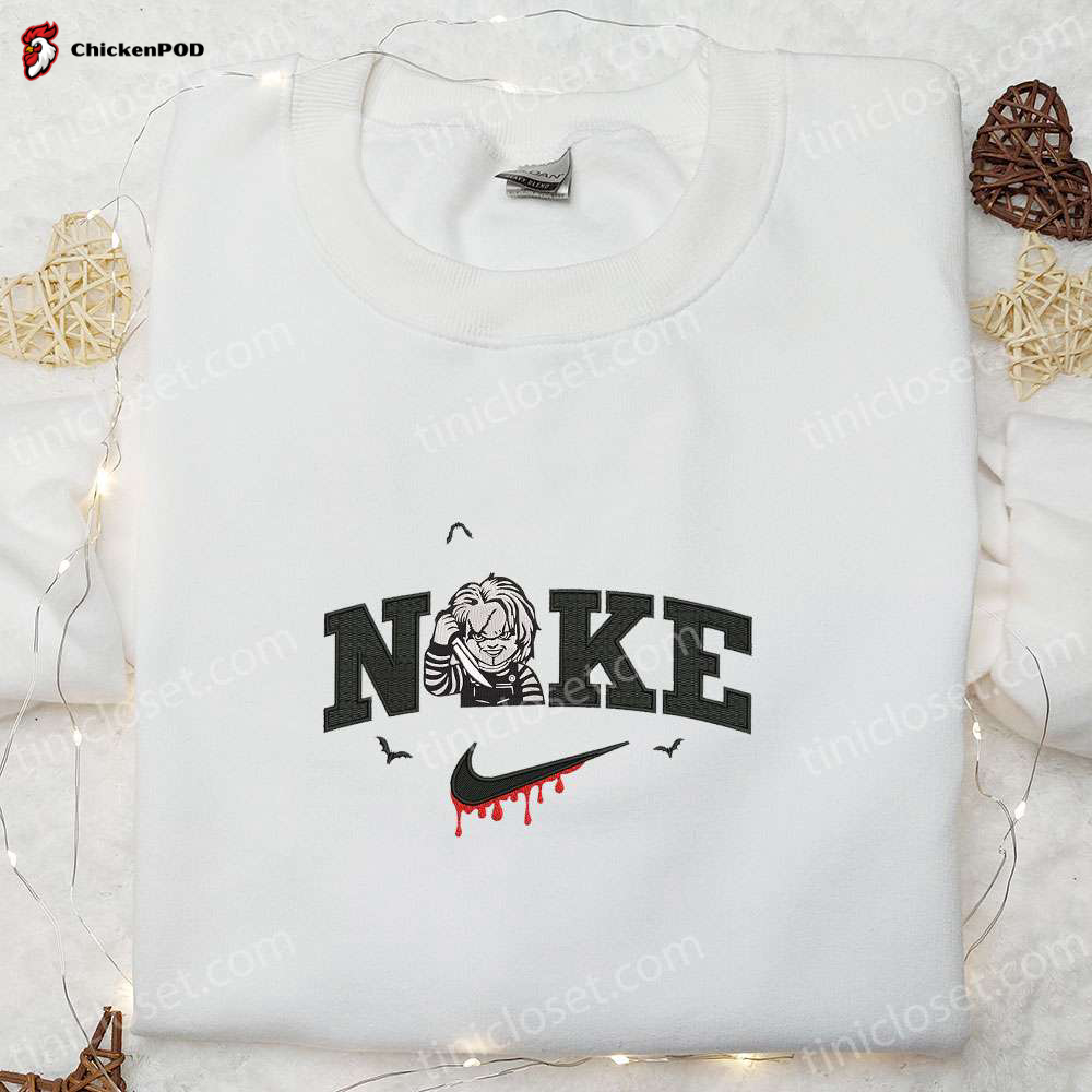 Nike x Chucky Horror Movies Killer Embroidered Shirt – Custom Nike Tee for Childs Play Fans