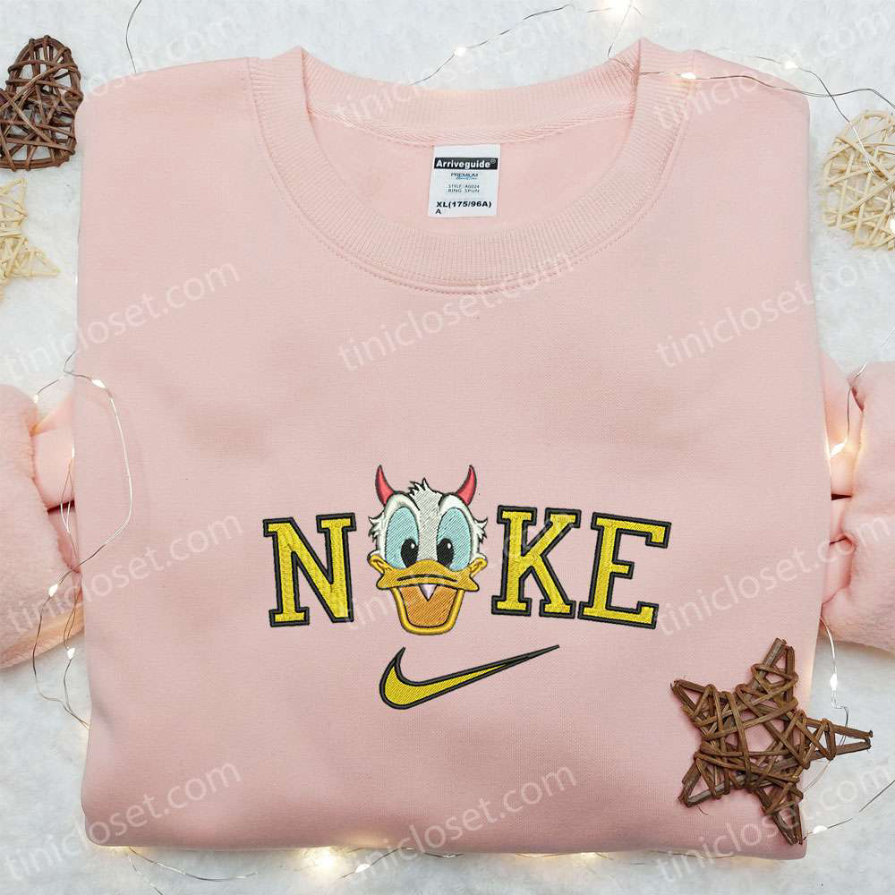 Nike x Devil Donald Duck Embroidered Sweatshirt: Disney Halloween Hoodie & Adorable Shirt