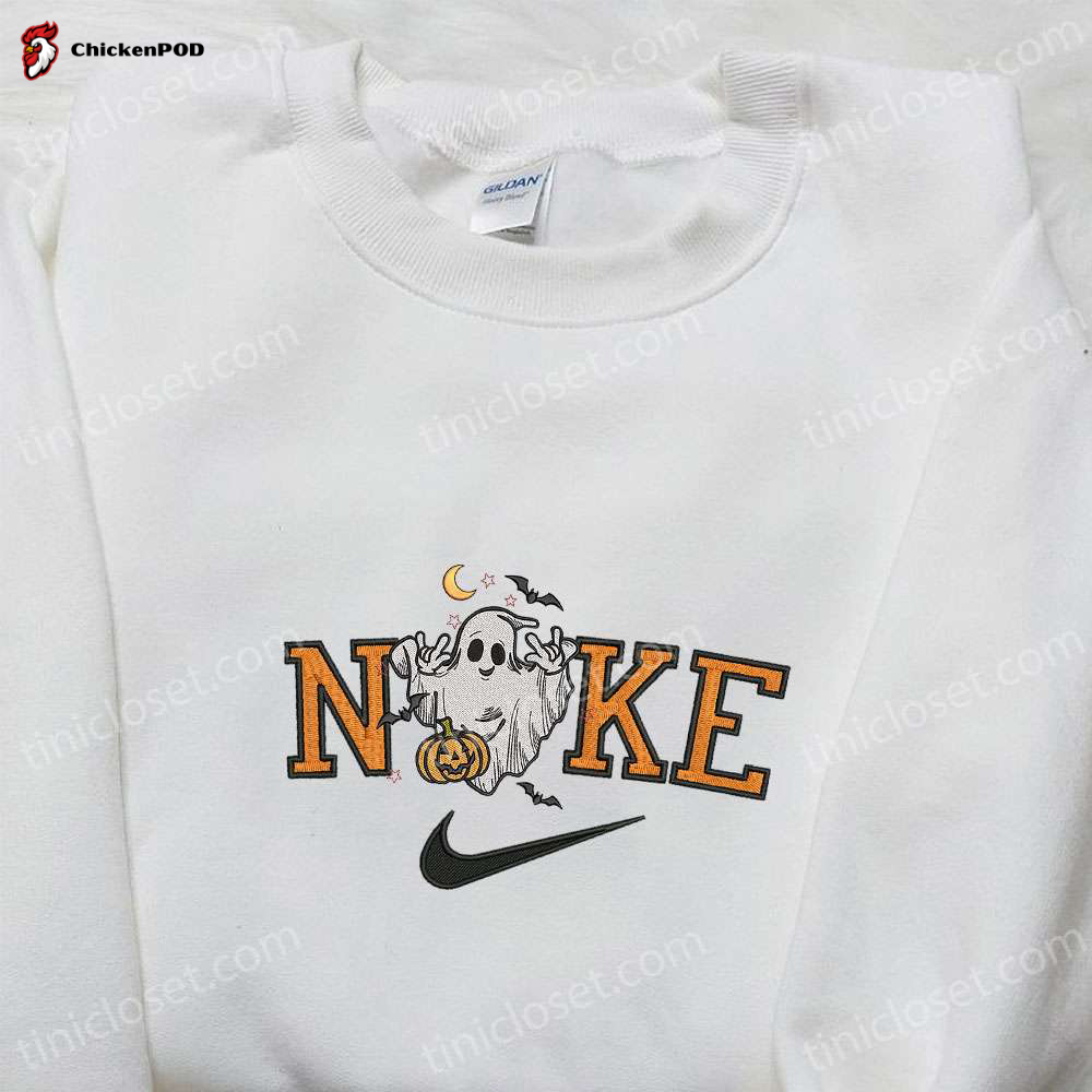 Get Spooked with Nike x Funny Ghost Embroidered Shirt – Perfect for Halloween!